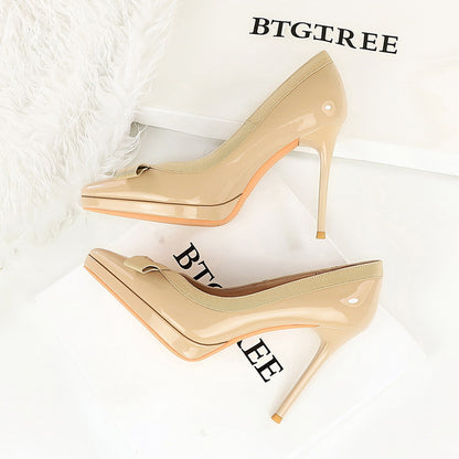 2025 8366-5  style temperament pointed head thin heel bow women's single shoes waterproof table super high heel nightclub sexy single shoes