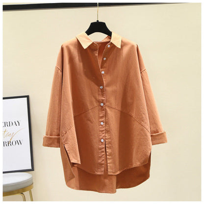 Long-sleeved shirt women's  spring new Korean version of fashion solid color temperament loose Popular casual shirt top