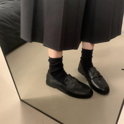 2025  British college style flat-bottomed small leather shoes women's autumn popular new fashionable round head casual versatile loafer single shoes