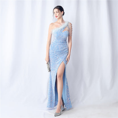 31569 #velvet bottom handmade bead sheet process bead ordering Popular trade new popular high-end evening dress