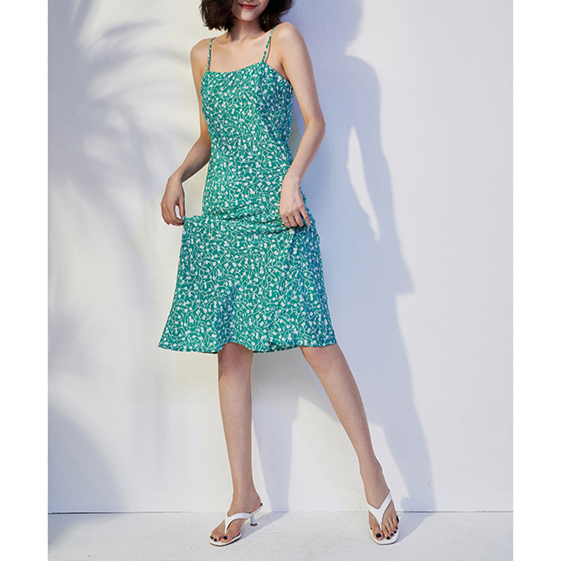 2025 Heavy silk  floral suspender skirt, mulberry silk dress, high-end small red dress women's long skirt summer