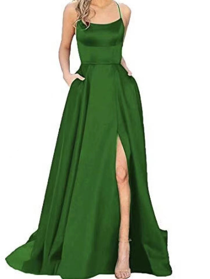 2025 color 2025 bridesmaid clothes, long dress, thin off-the-shoulder girlfriend,  fashion bridesmaid evening dress