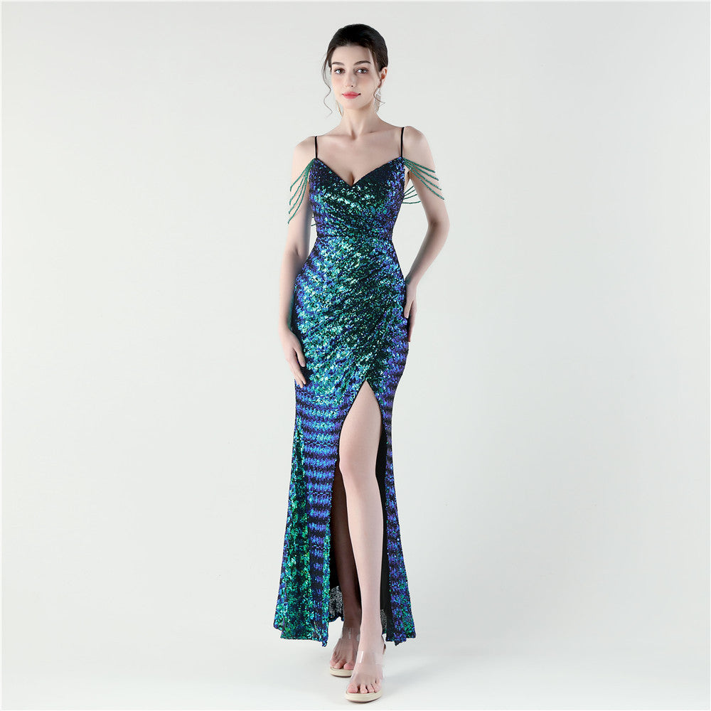 33311 #New Fashion Celebrity Dinner Deep V Sequins High Split Evening Dress