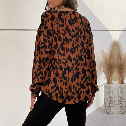 LOVEVOP Cross-border  popular Spring and Autumn New Hot Trade 2025 Commuter Top Long Sleeve Leopard Print Design Shirt Women