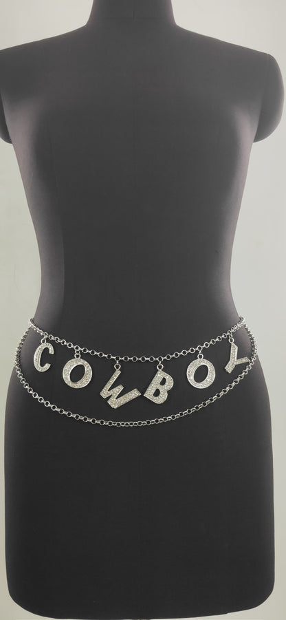 2025 MW2936  waist chain fashion rhinestone inlaid letter pendant wave fringed chain waist chain waist jewelry