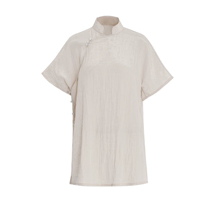 APOZi collection untitled landscape series stand-up collar diagonal silk one-piece new Chinese top women