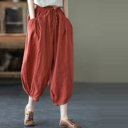 summer new Korean version of Popular style solid color simple large size loose and thin casual versatile nine-point Harlan pants women