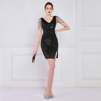 18860 #banquet evening dress women's new Symphony beads short dress party dress fairy series
