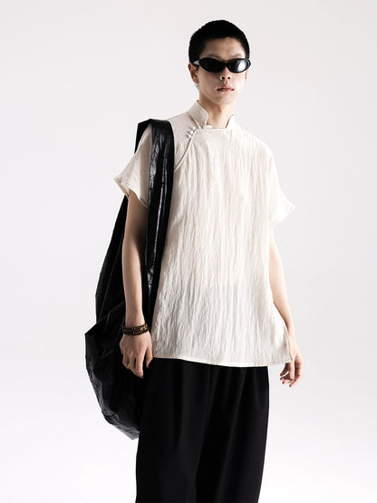 APOZi collection untitled landscape series stand-up collar diagonal silk one-piece new Chinese top women