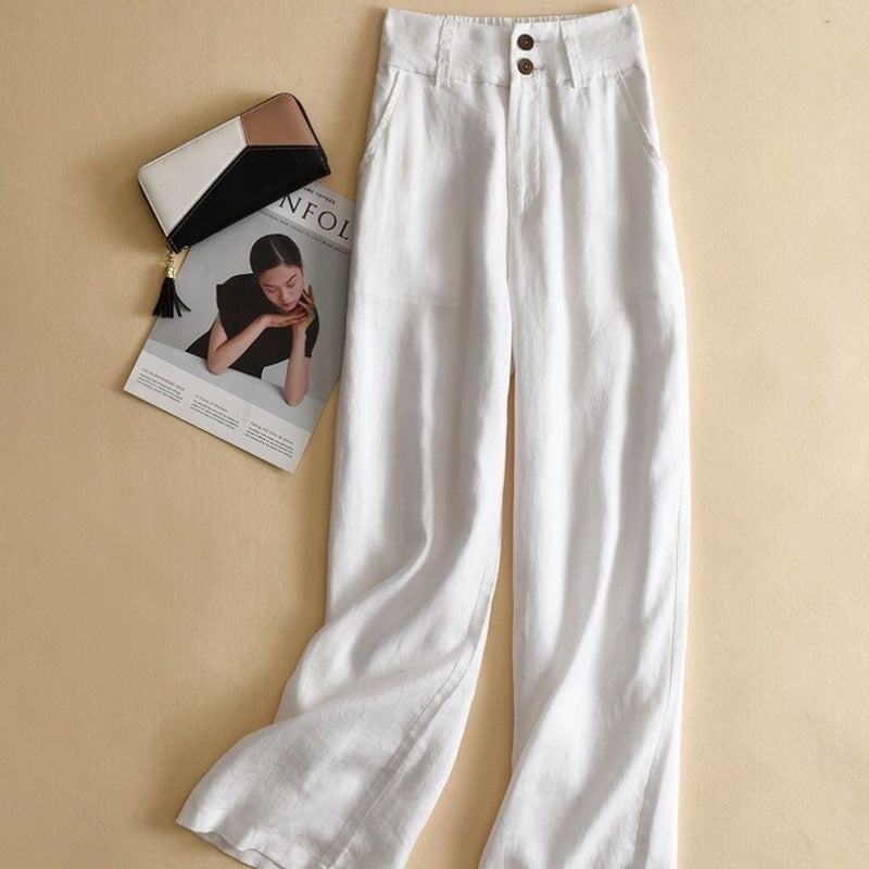 Large size wide-leg pants women's high waist drape  summer new loose casual and thin cotton and linen nine-point straight-leg pants