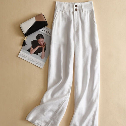 Large size wide-leg pants women's high waist drape  summer new loose casual and thin cotton and linen nine-point straight-leg pants