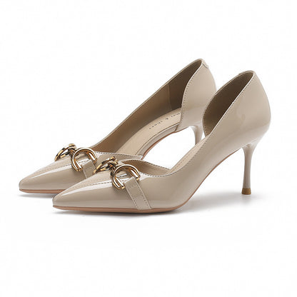 2025 966-8C pointed side empty high heels for women 2025 women's summer new one-word metal buckle stiletto high heels for women