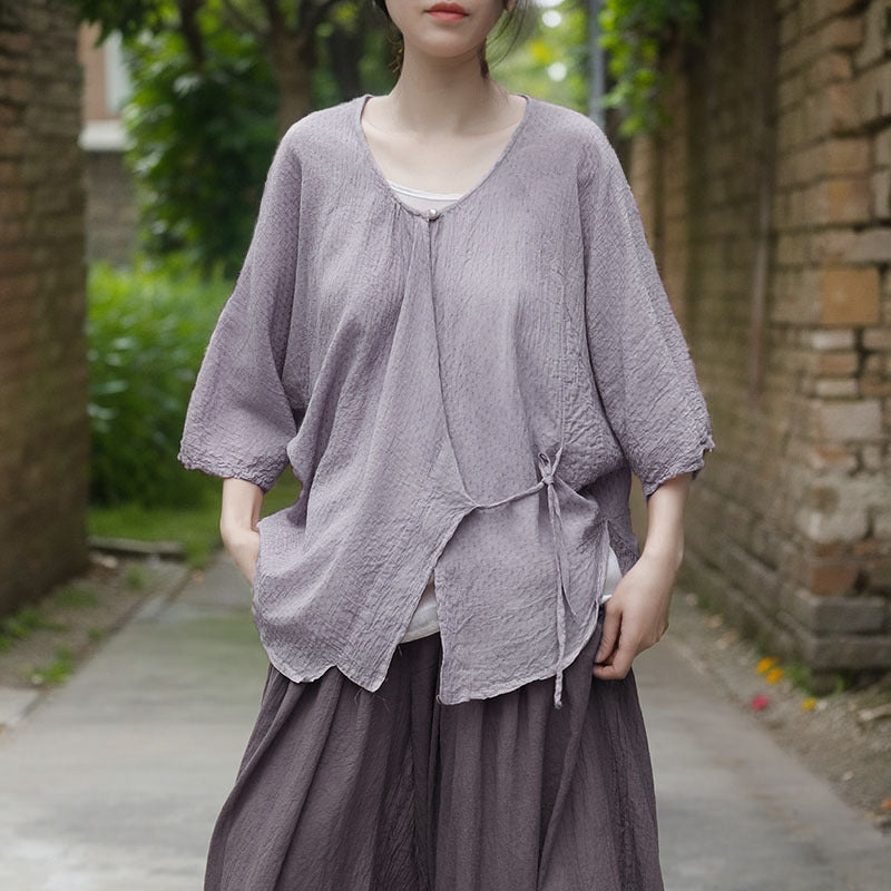 summer literary and artistic travel style lace-up sunscreen outer top, human silk jacquard diagonal cardigan women