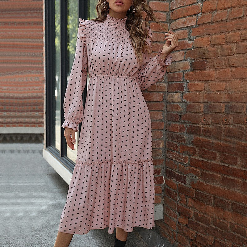 LOVEVOP Cross-border  Hot autumn new 2025 women's clothing lotus leaf flying sleeves polka dot splicing cake dress