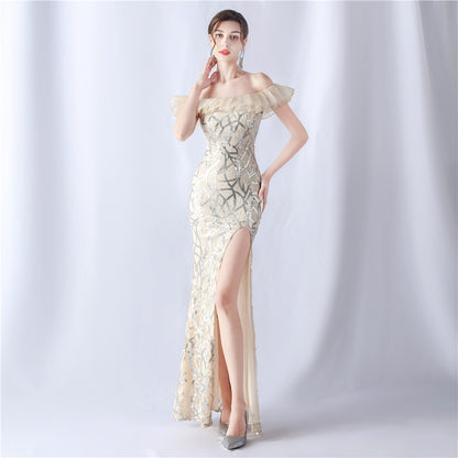 31535 #new fabric bead and embroidery thread combination heavy process folding organza Popular trade boutique evening dress