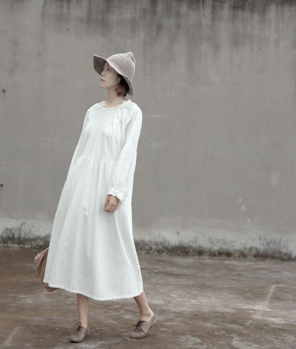 spring and autumn white lace collar, simple and elegant women's lantern sleeves, atmospheric and comfortable dress