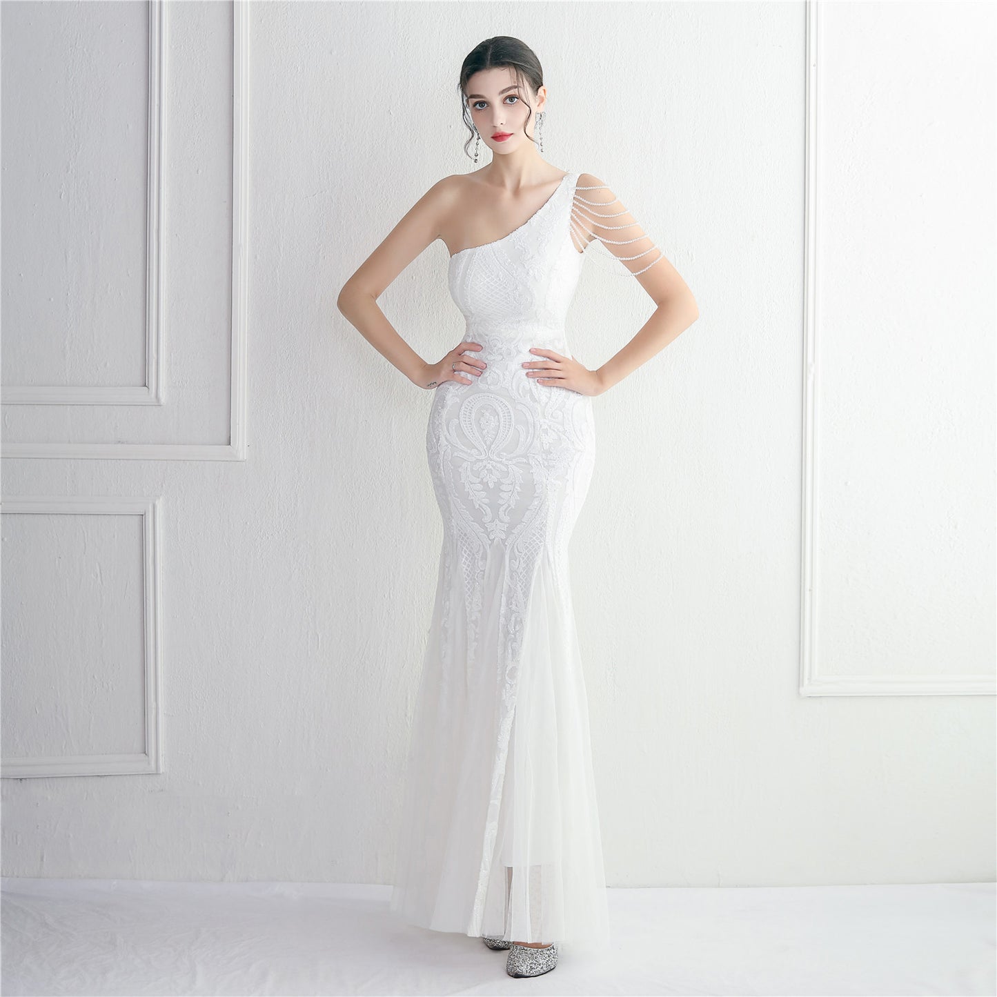19620 #bead mesh yarn craft beads celebrity party evening dress sexy long and thin toast dress new