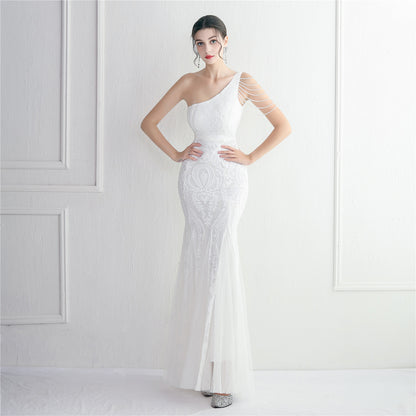 19620 #bead mesh yarn craft beads celebrity party evening dress sexy long and thin toast dress new