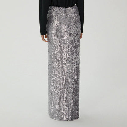 LOVEVOP popular autumn new silver sexy dress shiny long dress  New large size  sequined skirt