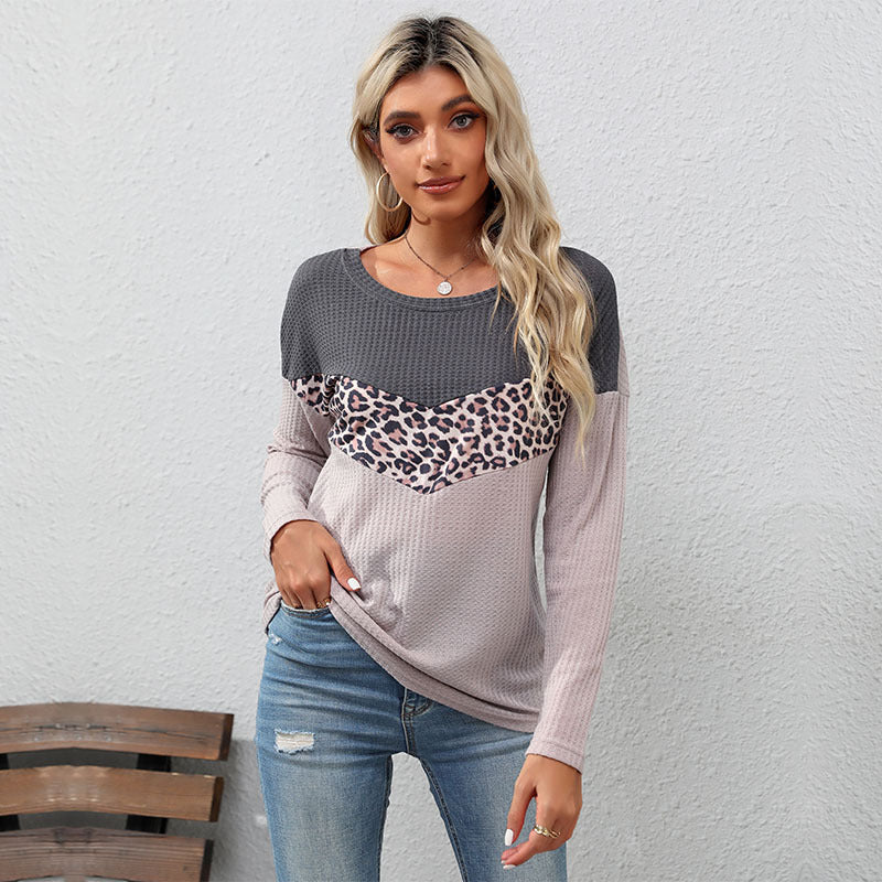 LOVEVOP Strictly selected  New autumn new products fashion leopard print color matching knitted sweater long sleeve 2025 casual top women