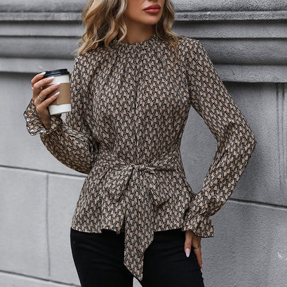 LOVEVOP New Hot Trade Hot Autumn New 2025 Women's Clothing Cross-border Long Sleeve Slim Leopard Print Shirt Women