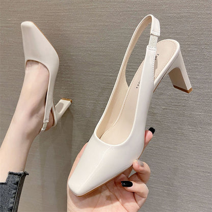 2025 K88-A Korean version commuter patent leather women's shoes  temperament bag head empty high-heeled sandals square head thick-heeled high-heeled shoes
