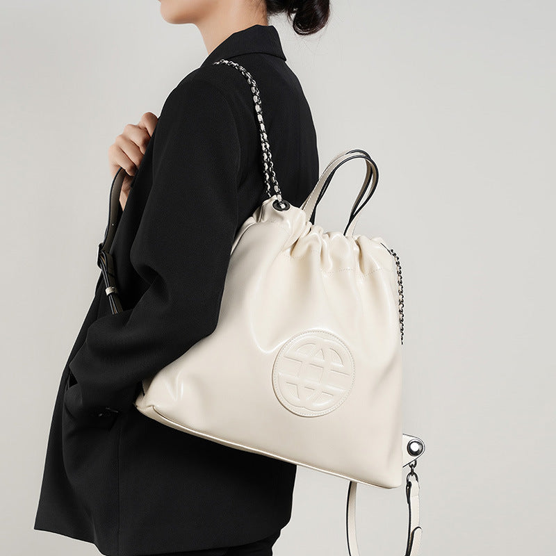 Niche soft leather tote bag popular new women's large-capacity cowhide big bag high-end texture commuter backpack women