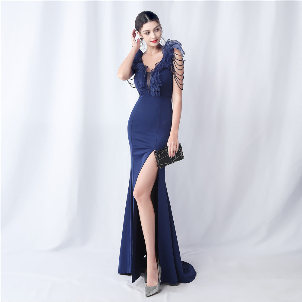 31560 #Hot Trade popular New Product Heavy Industry Eugen Yarn Wedding Dinner Annual Meeting Satin Evening Dress