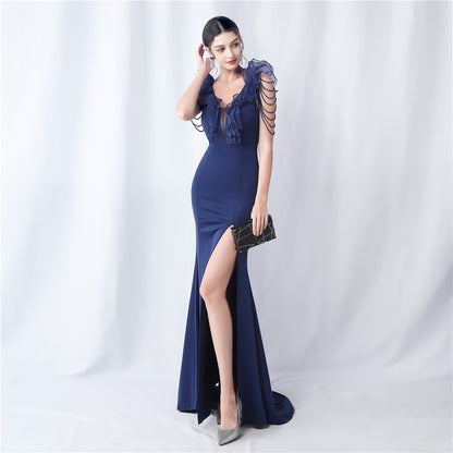 31560 #Hot Trade popular New Product Heavy Industry Eugen Yarn Wedding Dinner Annual Meeting Satin Evening Dress