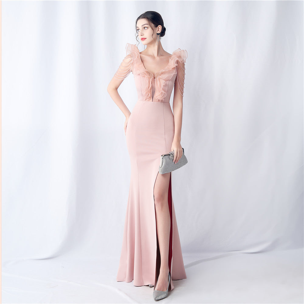 31560 #Hot Trade popular New Product Heavy Industry Eugen Yarn Wedding Dinner Annual Meeting Satin Evening Dress