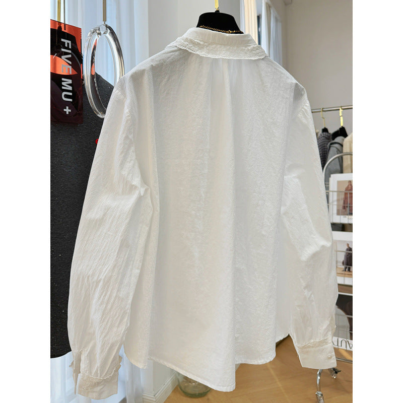spring new fashion Korean lace long-sleeved shirt women wear a shirt inside, super good-looking top
