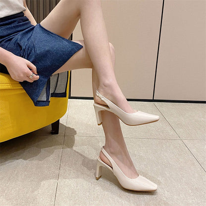 2025 K88-A Korean version commuter patent leather women's shoes  temperament bag head empty high-heeled sandals square head thick-heeled high-heeled shoes