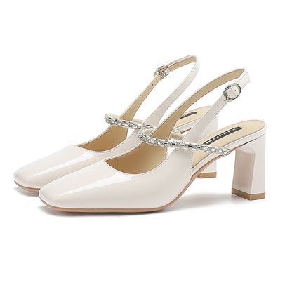 2025 778-11 one-word square head thick heel high heels women's 2025 summer new rhinestone empty bag head high heel sandals