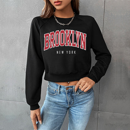 LOVEVOP popular new spring leisure sports college style top New Popular trade short navel crew neck letter sweater