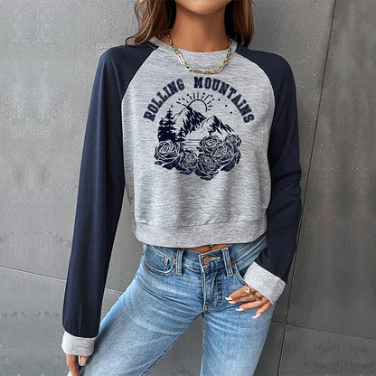 LOVEVOP popular new spring and autumn college style shoulder sleeves BM 2025 Popular trade color matching short navel round neck pullover sweater