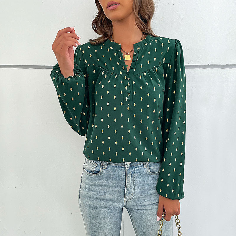 LOVEVOP Cross-border  popular spring and autumn new Popular trade 2025 commuter women's clothing long-sleeved polka dot bronzing design shirt