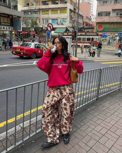 's new n street lazy retro letter print loose casual long-sleeved crew neck sweater jacket women