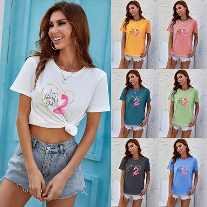 LOVEVOP Cross-border color t-shirt short-sleeved women's popular summer Popular trade women's clothing cartoon printed crew-neck top bottoming shirt