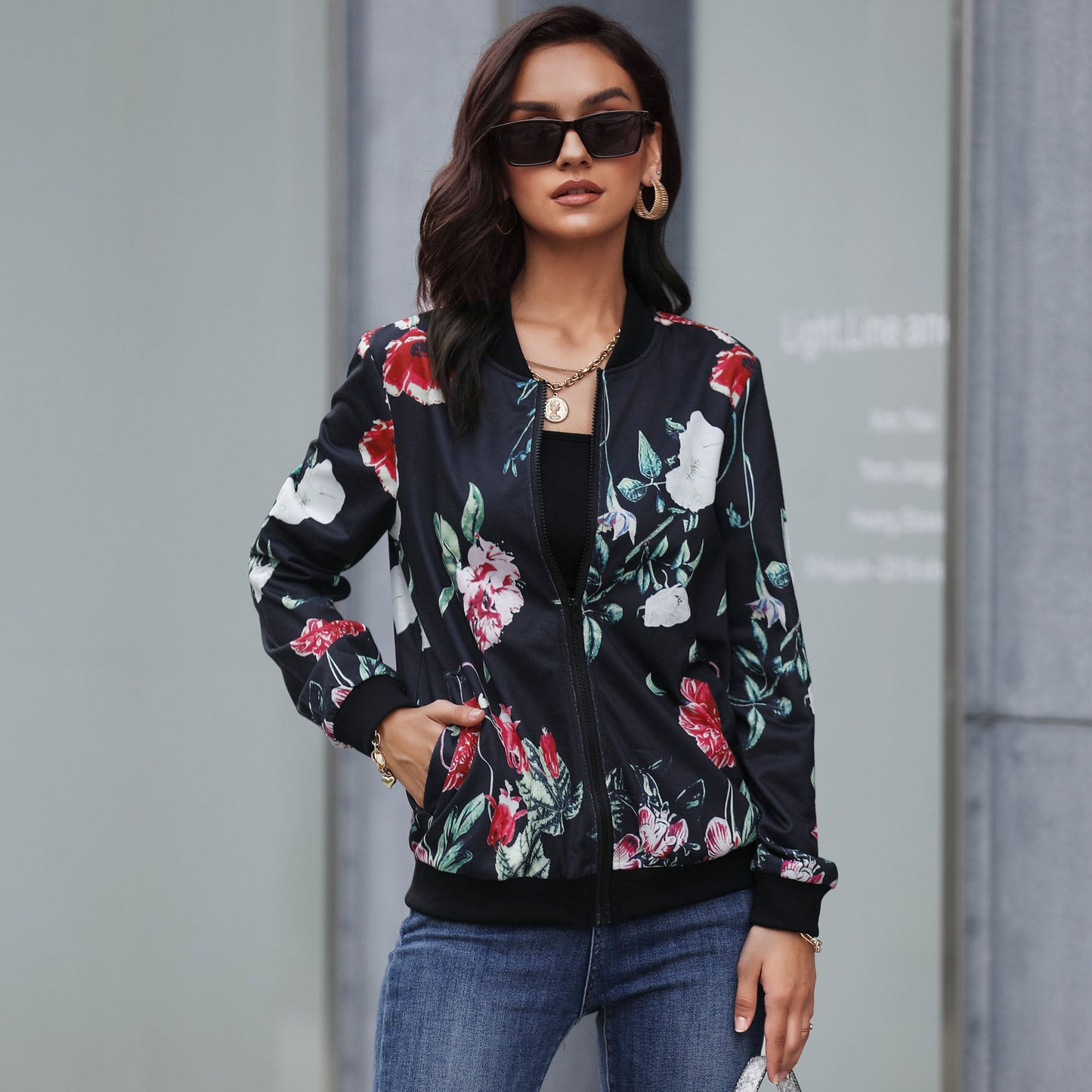 LOVEVOP Hot autumn new baseball jacket 2025  trade women's retro printed zipper jacket