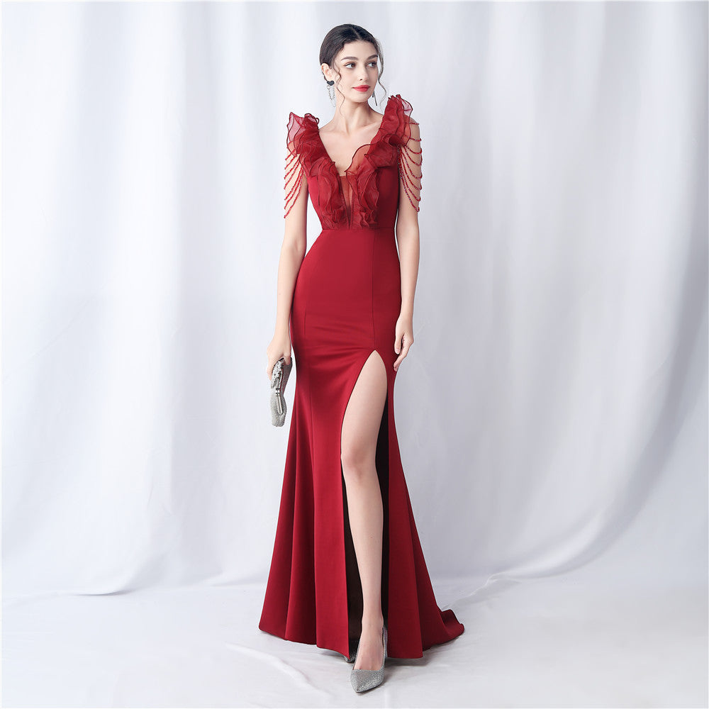 31560 #Hot Trade popular New Product Heavy Industry Eugen Yarn Wedding Dinner Annual Meeting Satin Evening Dress