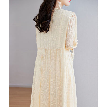 2025 Heavy industry embroidered silk dress heavy mulberry silk  skirt  women's new summer white dress