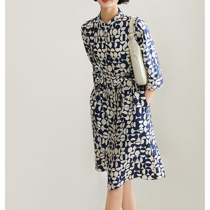 2025 High-end mulberry silk shirt skirt, silk dress, printed skirt design sense  summer women's clothing new