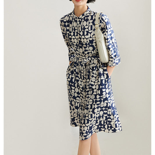 2025 High-end mulberry silk shirt skirt, silk dress, printed skirt design sense  summer women's clothing new