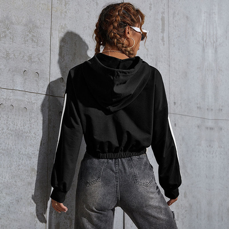 LOVEVOP New popular autumn and winter new casual Popular trade 2025 women's clothing striped printed short hooded sweater