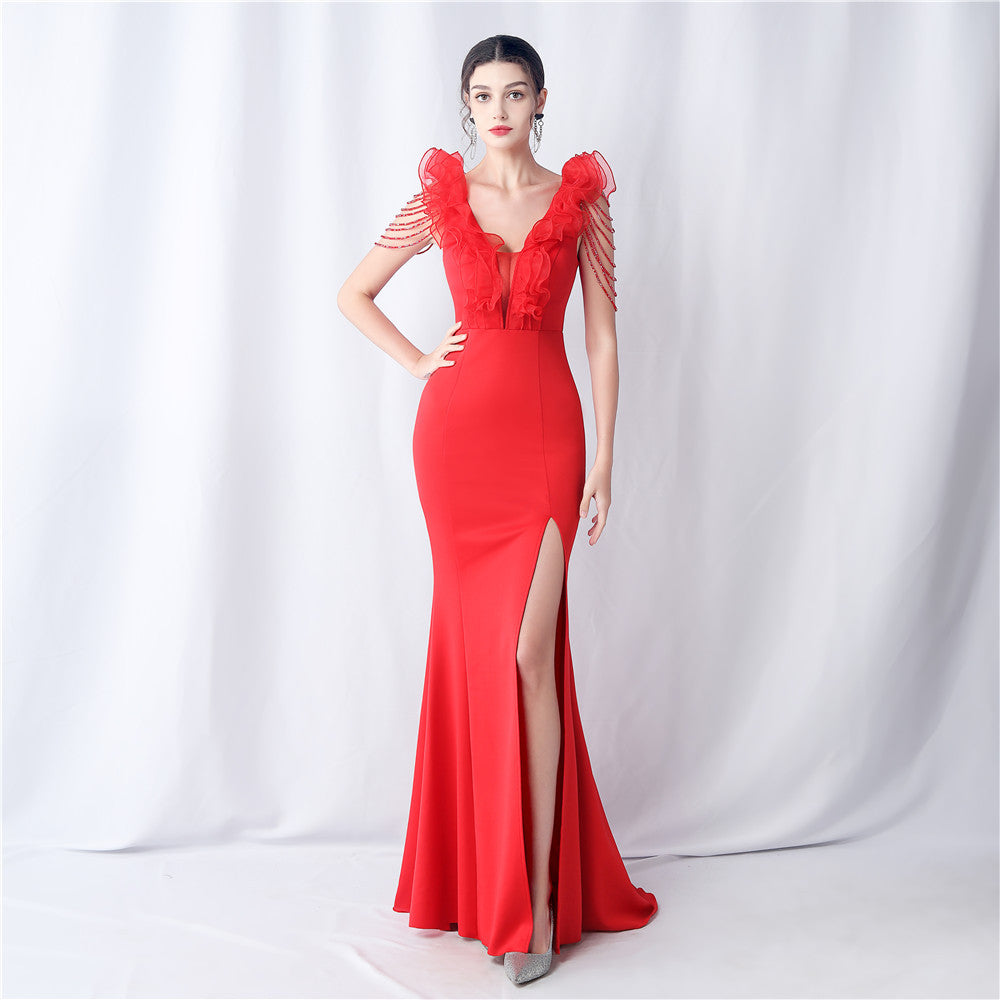 31560 #Hot Trade popular New Product Heavy Industry Eugen Yarn Wedding Dinner Annual Meeting Satin Evening Dress