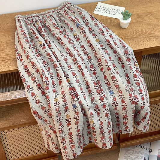 Skirt women's summer new fashion gentle wind temperament thin cotton A word thin medium and long skirt