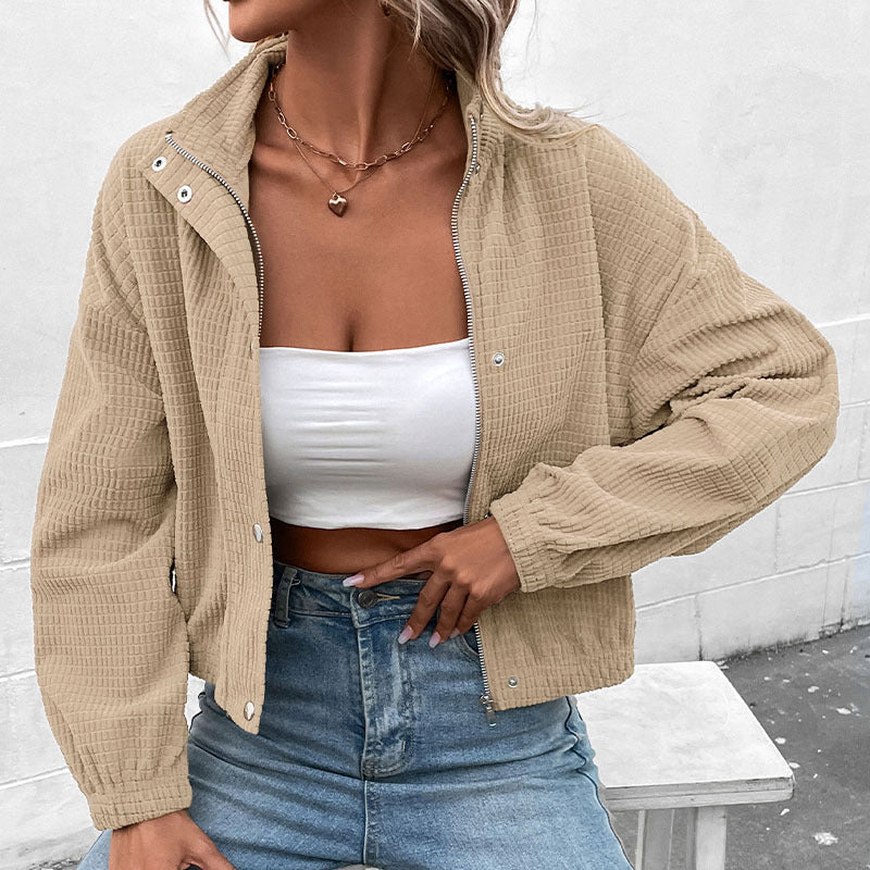 LOVEVOP Europe, America  Women's Clothing Hot Autumn and Winter New  Stand-Up Jacket Corduroy Europe and America Short Jacket Women