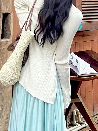 2025 Mint soda blue-green pendulum temperament dress fairy suspender long dress popular new seaside vacation