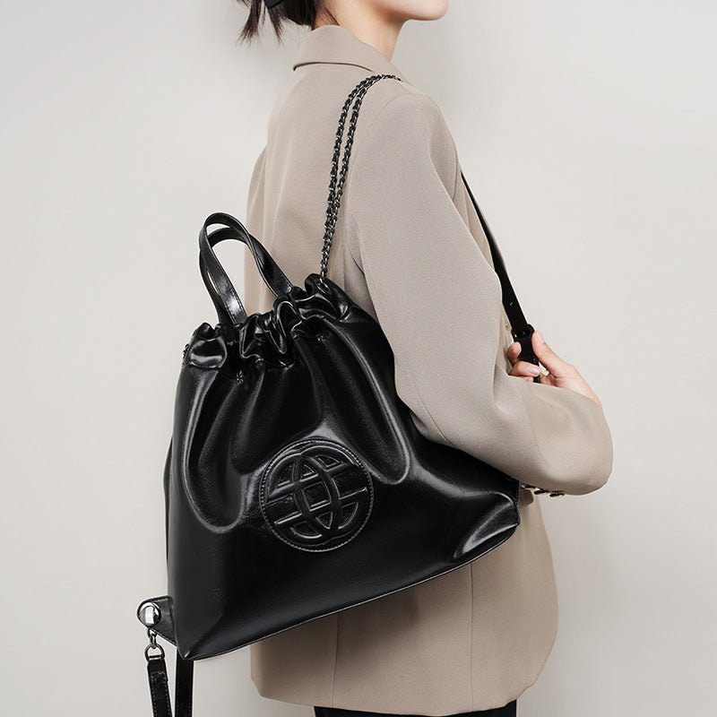 Niche soft leather tote bag popular new women's large-capacity cowhide big bag high-end texture commuter backpack women