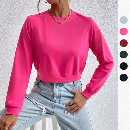 LOVEVOP popular new New Popular trade leisure sports ragged sleeves top Popular trade short navel round neck pullover sweater women